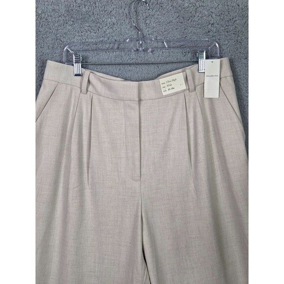 A&F Wide Leg Pants Quinn Tailored Straight Sz 16R/18R Oatmeal Office Siren - Picture 5 of 11